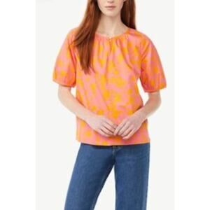 NWOT Free Assembly Bright Floral Cotton Blouse Beachy Top Size M